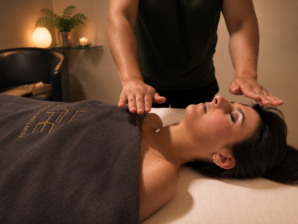Reiki hands above resting client — Life Massage & Wellness Portsmouth NH wellness and energy healing blog