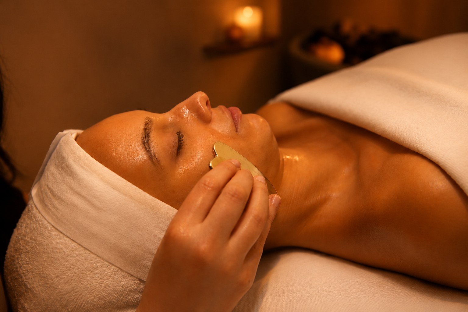 Precise tool work across the cheek during a dermaplaning treatment in Portsmouth, NH