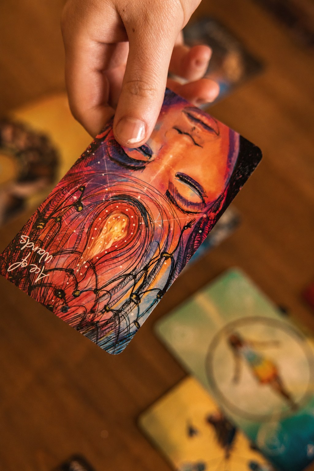 A card drawn and held during a tarot reading