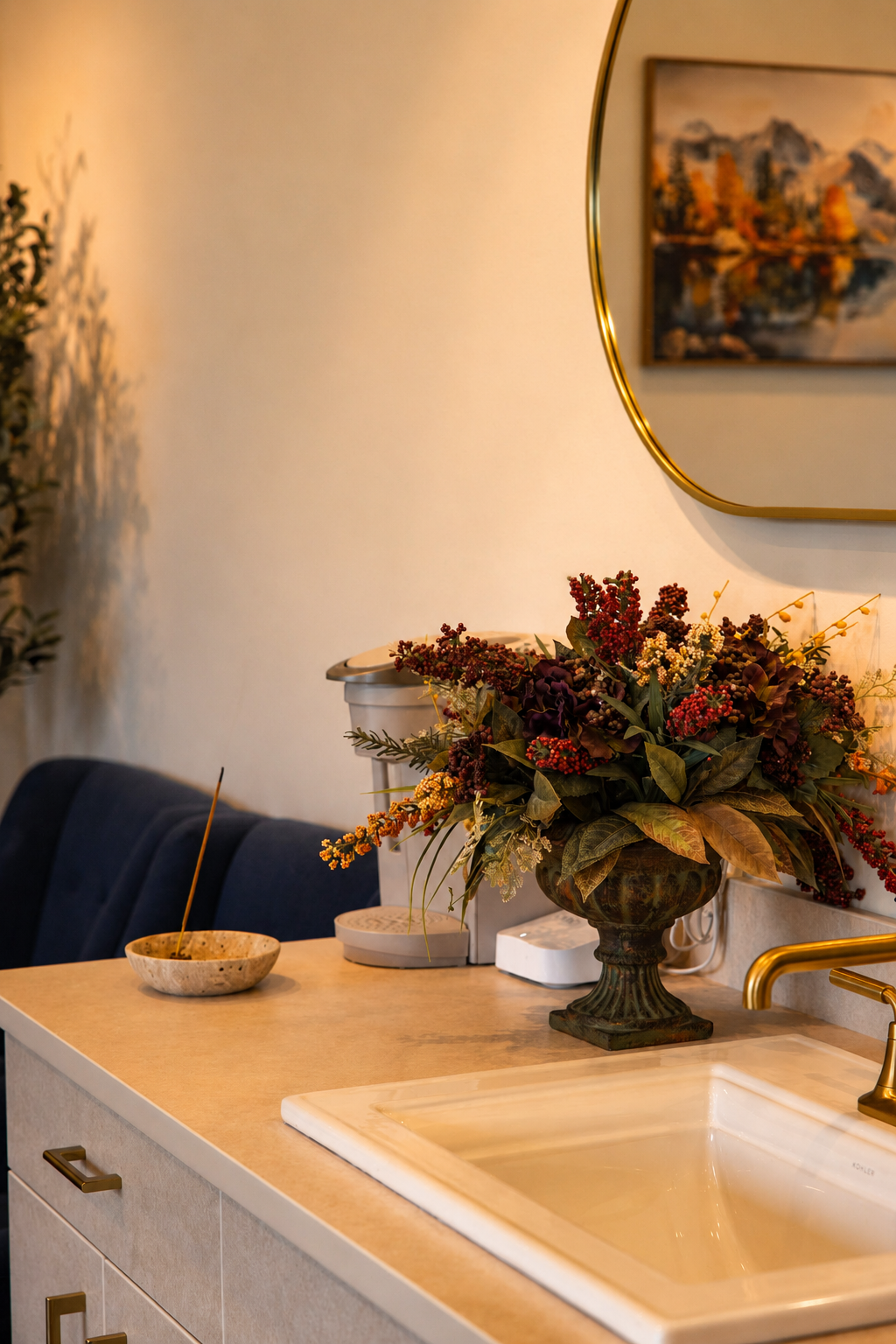Fresh flowers at the reception desk of Life Massage & Wellness Amesbury MA — welcoming studio detail