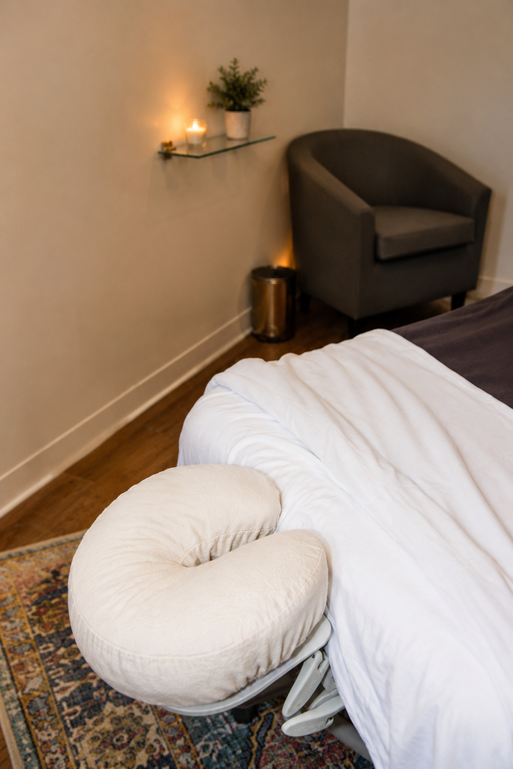 Private, calm massage treatment room at Life Massage & Wellness Amesbury MA — 100 Macy Street