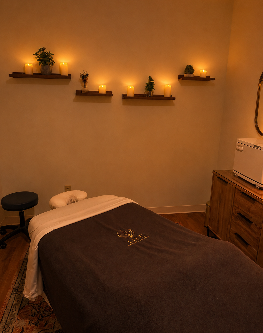 Massage treatment room at Life Massage & Wellness in Portsmouth, NH