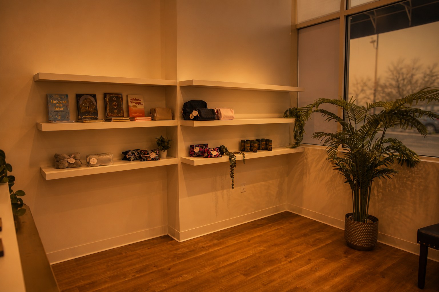 Warm retail corner with body care products